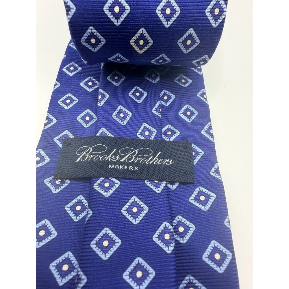 Brooks Brothers Makers Mens Silk Tie Blue Geometric Diamond Italy USA Made 6268